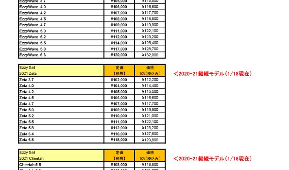 ▶ 2021 Ezzy Sail【価格表】旧価格